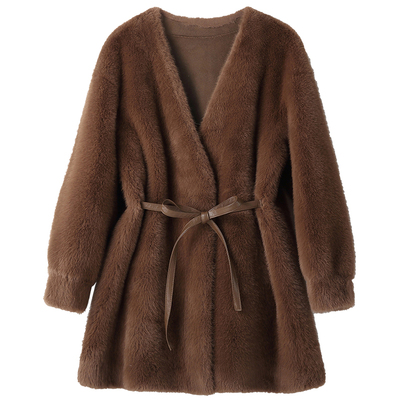 皮毛一体外套女仿水貂绒皮草大衣