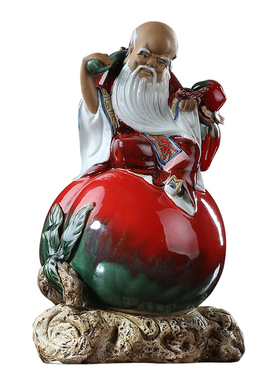 石湾陶瓷公仔创意工艺家居礼品客厅电视酒柜招财装饰品寿星小摆件