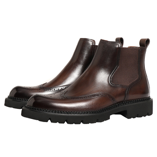 英伦真皮高帮男士皮靴烟筒厚底短靴商务休闲皮鞋布洛克切尔西靴男