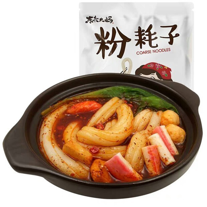 东北大妈粉耗子 地道带料包网红粗土豆粉特粗长待煮面条方便速食