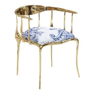 葡萄牙轻奢纯铜餐椅家用设计师款高端扶手休闲椅酒店会所接待椅子