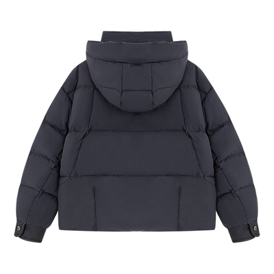 Basic House/百家好连帽撞色羽绒服女韩版加厚短款白鸭绒保暖外套