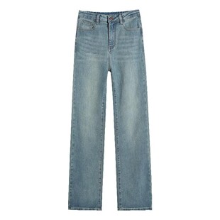 直筒牛仔裤女2026新款春秋高腰小个子浅色修身显直显瘦九分烟管裤