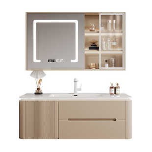 2025新款陶瓷一体圆角浴室柜组合卫生间洗手池洗脸盆洗漱台卫浴柜