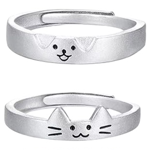 老凤祥足银小猫和小狗情侣对戒纯银一对戒指银指环生日礼物送女友