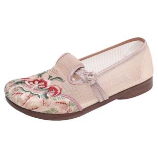 老北京布鞋女网鞋夏季网面一脚蹬平底妈妈鞋网纱透气民族风绣花鞋