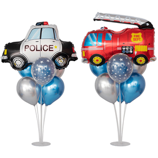 男孩汽车主题周岁生日装饰卡通警车消防车发光桌飘气球场景布置
