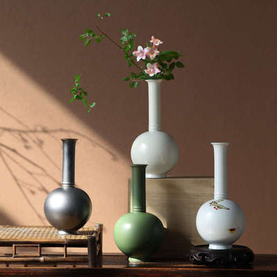 大相莲花新中式陶瓷器花插全小口径花摆件禅意精致手作花瓶