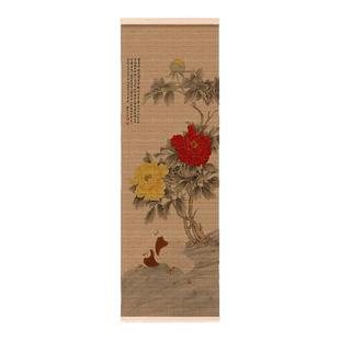 中古风花鸟竹帘挂画入户玄关挂帘装饰画茶室书房背景遮挡遮丑帘子