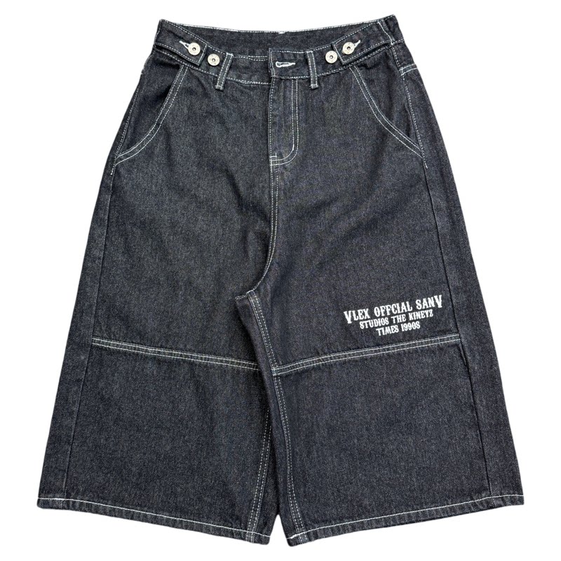 美式西海岸街头风复古牛仔时尚潮流七分裤男女夏季宽松休闲百搭潮