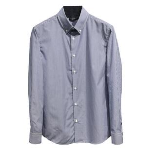 140支双股纱!轻奢系秋季高支棉蓝白竖条合身版长袖衬衫 府绸衬衣