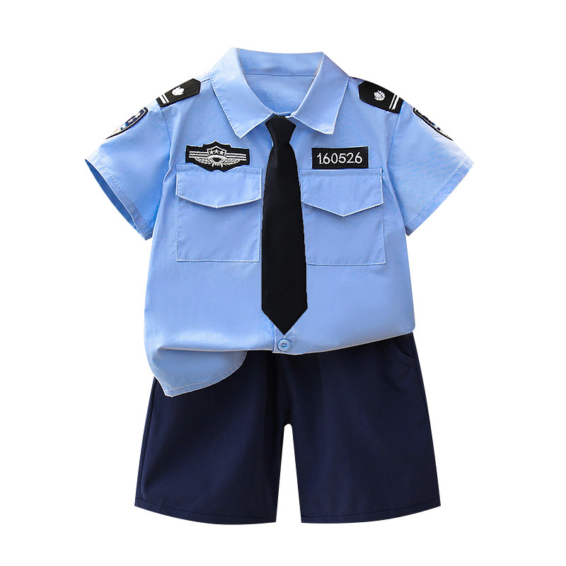 儿童纯棉套装男童夏季交警制服小男孩短袖警服演出服警官服装cos