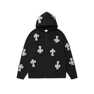 SQQZ PROJECT 满身十字架 原创立体塞棉 趣味克罗风连帽卫衣外套