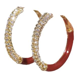 精致微镶满钻耳圈2024新款潮小众设计感高级耳环脸大适合的圆耳饰