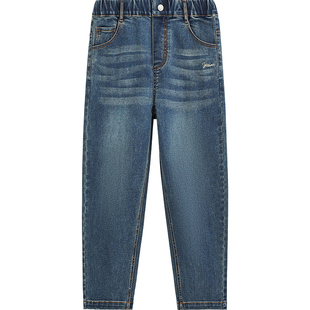 英氏2026春夏儿童松紧腰直筒牛仔裤男童洗水中大童休闲高腰长裤潮