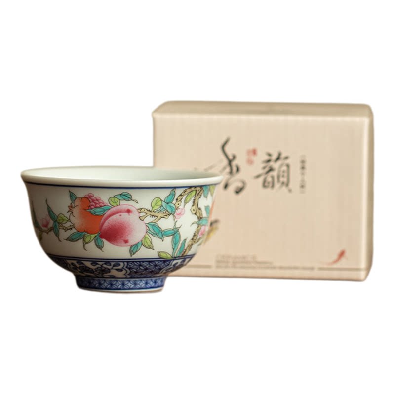 仿古瓷九桃陶瓷茶杯家用主人杯