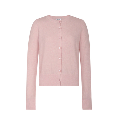 alex stevens 巨好看的早秋上衣粉色圆领针织开衫女修身长袖短款