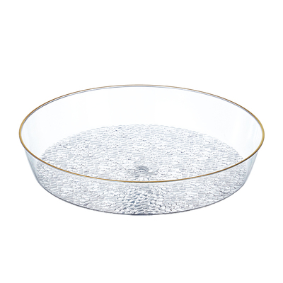 塑料精致锤目纹金边透明果盘