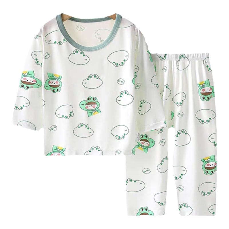 婴幼儿衣服夏季薄款莫代尔无骨女童男宝宝夏装艾草九分袖裤空调服