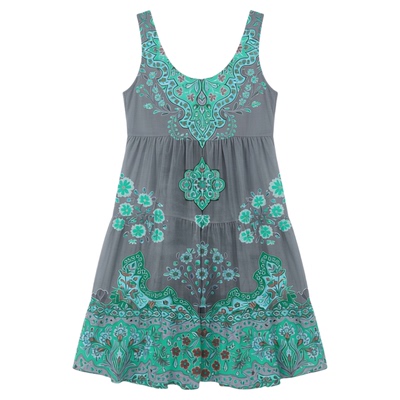 V-neck sleeveless printed vest dressV领无袖印花背心连衣裙女