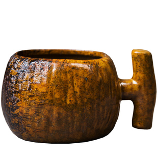 复古粗陶茶具日式手工陶瓷品茗杯带把普洱茶杯古陶手工杯个性单杯