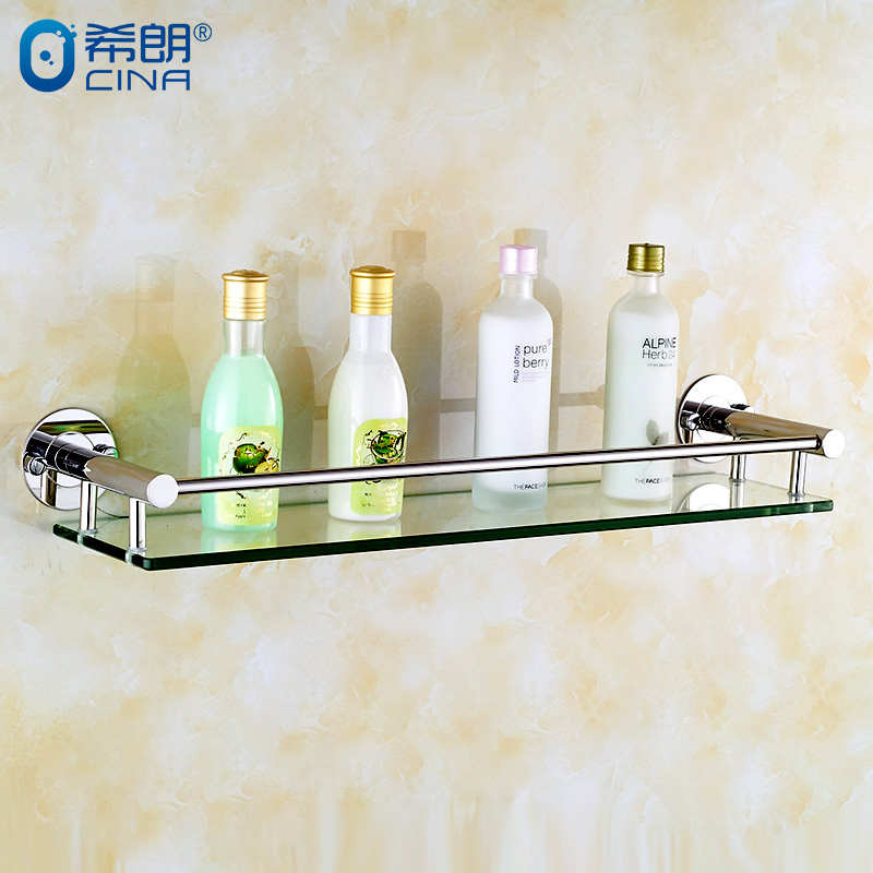 浴室免打孔304不锈钢卫生间置物架壁挂钢化玻璃洗漱台单层镜前架
