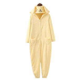 睡衣女秋冬季珊瑚绒可爱动物连体服保暖加绒家居服兔耳朵居家睡袍