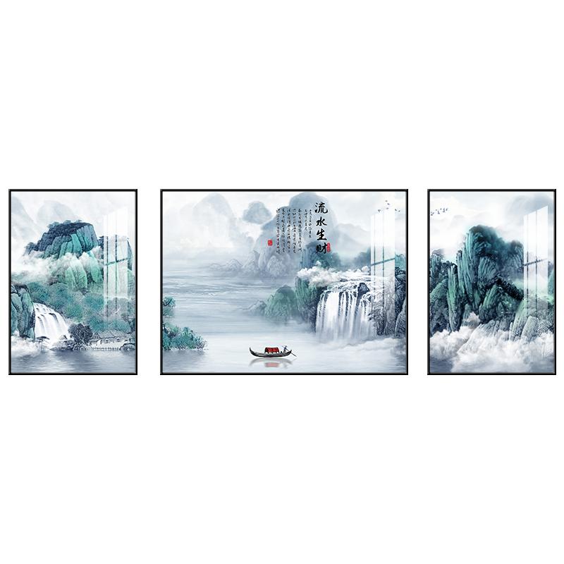客厅新中式山水风景高端沙发挂画