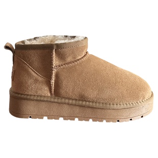 【特惠】冬新品简约百搭女鞋磨砂牛皮厚底舒适加厚保暖羊毛雪地靴