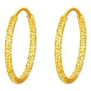 百泰车花碎碎冰黄金耳圈足金999耳环耳骨钉养耳洞高级感素圈圆环