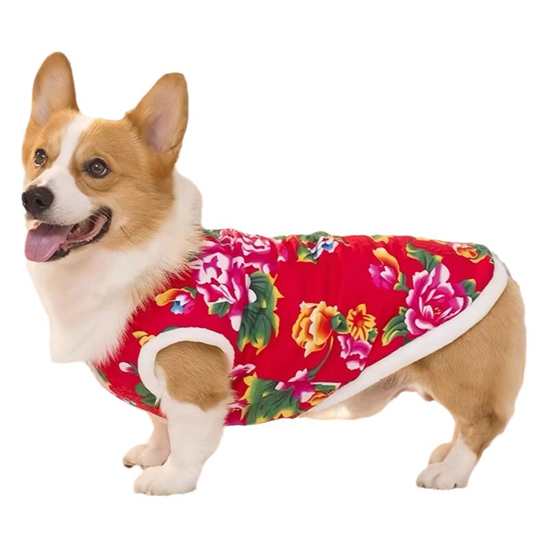 加绒大花棉袄狗宠物服装
