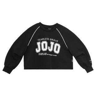 JOJO童装女童春秋新款长袖纯棉卫衣中大童宽松百搭薄款高腰上衣