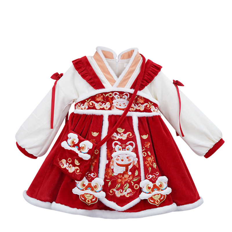 儿童唐装女童汉服过年喜庆红色