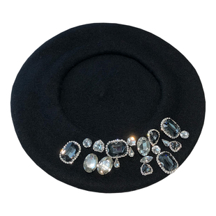 张元英同款水钻贝雷帽女秋冬韩版百搭ive新款带钻羊毛呢画家帽子