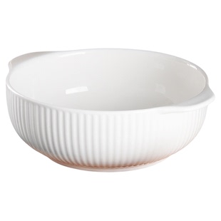 日式简约风双耳碗竖纹大汤碗10英寸创意家用大汤盆大容量加厚陶瓷