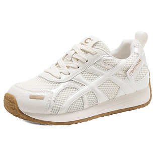 千百度休闲鞋女新款百轻便搭板鞋网面透气舒适阿甘运动轻便德训鞋