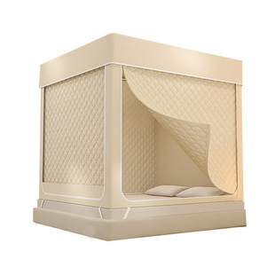 红豆防摔坐床蚊帐冬季加厚遮光床上保暖帐篷儿童防掉床免安装防寒