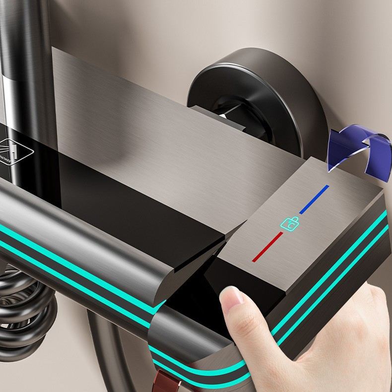 现代淋浴花洒全套一整套家用枪洒喷头套装花全浴室铜增压灰色恒温