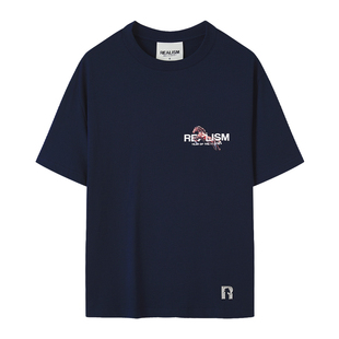 REALISM马年限定Stride字母Logo短袖T恤 海军蓝 复古重磅Tee 新款
