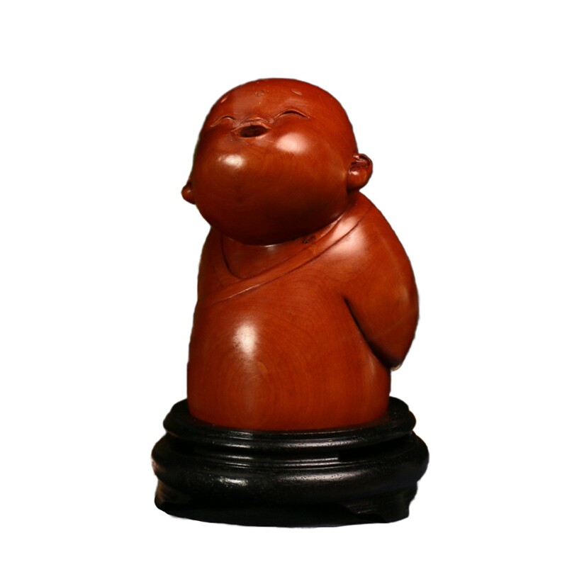 居舍小叶黄杨木雕沙弥香炉仿古