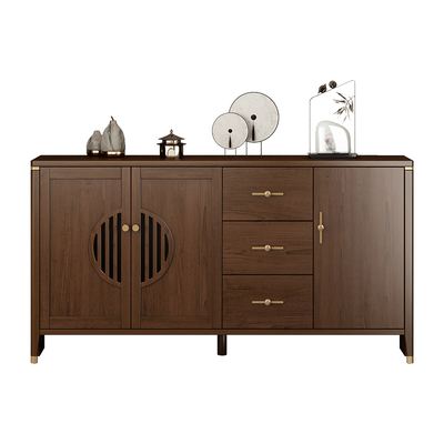 新中式餐边柜酒柜客厅实木储物柜一体靠墙茶水柜厨房碗柜子胡桃色