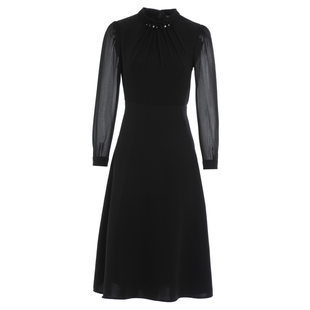 高端精致黑色连衣裙春季2026新款女士衬衫裙知性气质修身雪纺裙