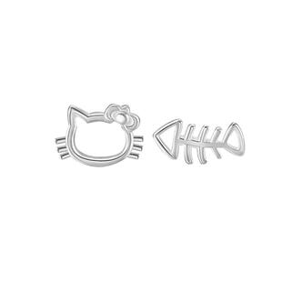猫蛰S999足银猫咪鱼骨耳钉甜美可爱女生纯银耳饰品超萌系迷你精致