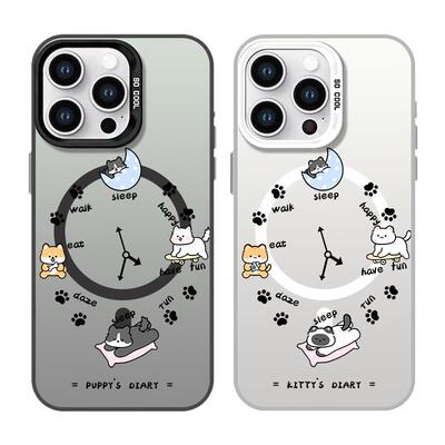 适用苹果手机壳彩银磁吸猫狗一天