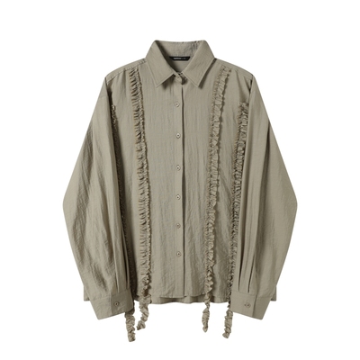 TGNS肌理麻感拼接花边衬衫男春季宽松设计感衬衣女小众慵懒风上衣