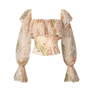 CORSELET 山野伊犁雪纺灯笼袖蕾丝花边鱼骨胸衣复古长袖抹胸上衣