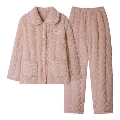 2025新款冬季夹棉睡衣女士三层大码冬天冬款家居服珊瑚绒加厚加绒