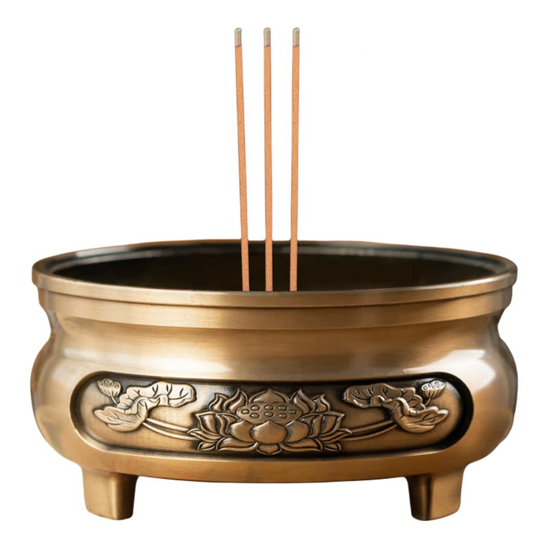 供奉香炉家用室内铜合金香薰炉上香礼佛莲花焚香炉线香插宣德炉大