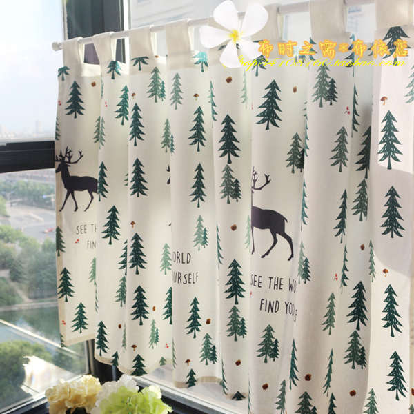 迷鹿加厚麻棉布艺日式半帘厨房短帘橱柜隔断帘衣柜帘门帘小窗窄帘