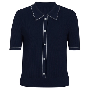 【精简通勤】娜尔思时尚通勤上衣POLO领五分袖毛针织衫女